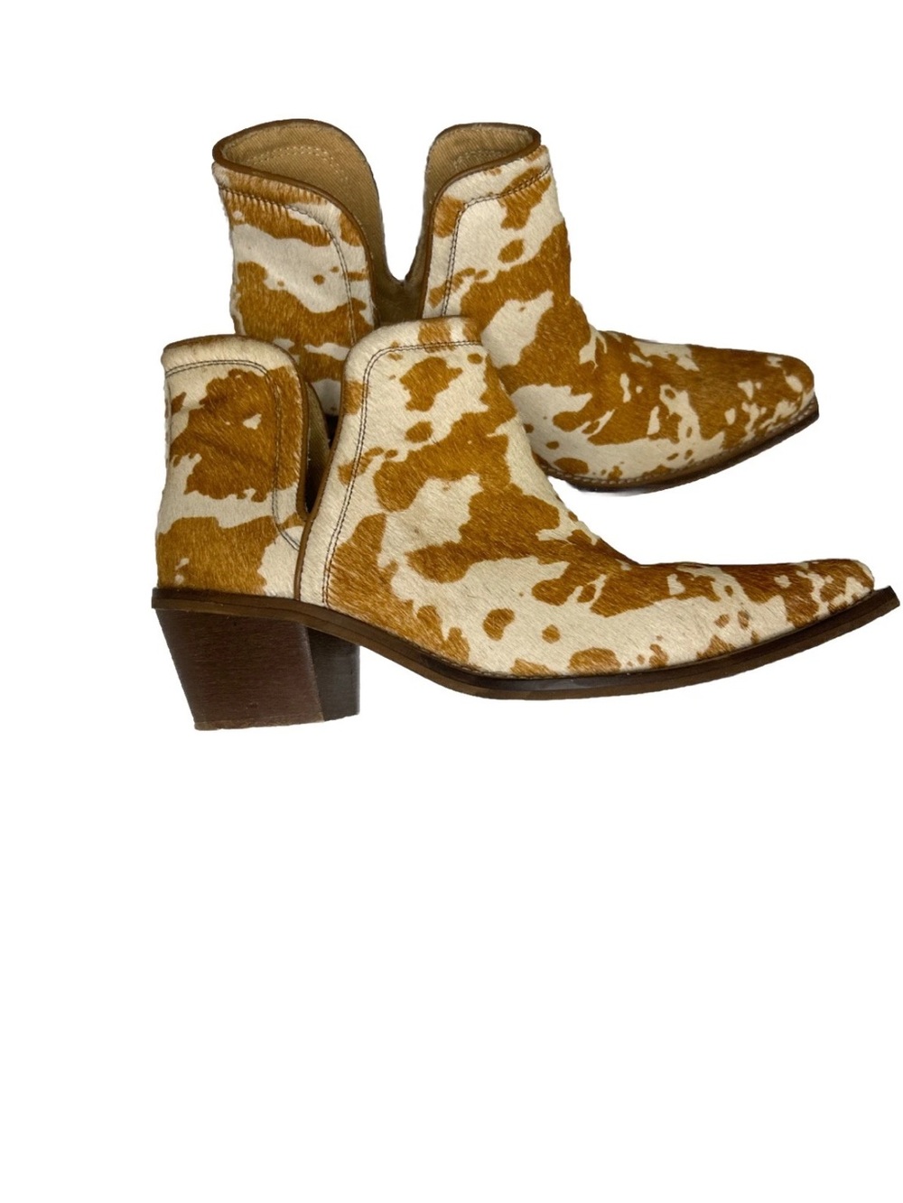 MYRA BAG Cow Hair On Hide Leather Ankle Cowboy Boots Women’s 9 White & Brown - Picture 8 of 16